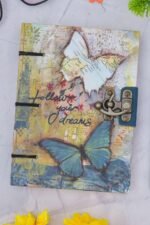 Follow Your Dreams Butterfly Lockable Diary - 7x5" Artisan Printed Journal with Brass Closure & 144 Blank Pages