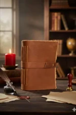 Handmade Leather Bound Journal, 7x5 Vintage Dark Brown Leather Diary, 200 Pages Blank Paper Sketchbook, Travel Notebook Gift for Men & Women